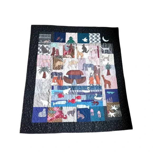 Handmade Noahs Ark Patchwork Applique Quilt Wall Hanging Nursery Decor 62 x 56 - Picture 1 of 8